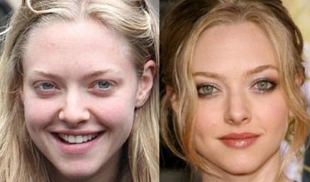 A picture of Amanda Seyfried before (left) and after (right).